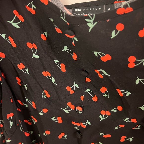 ASOS DESIGN Curve cupped button through midi tea dress in cherry print - Picture 8 of 8